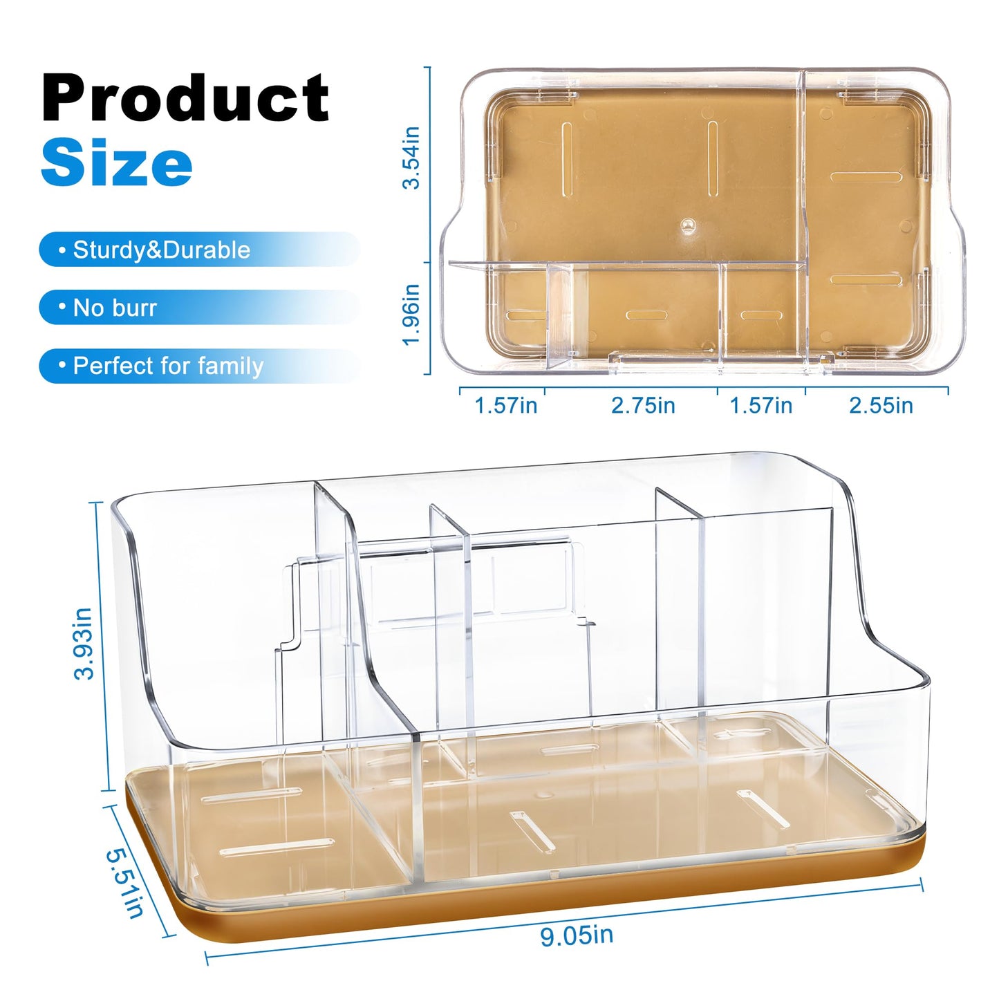 LAREKUN Gold Vanity Bathroom Countertop Storage Rack Lipstick & Makeup Brush Organizer Skincare Storage Box for Vanity Ideal for Bathroom, Living Room, and Kitchen Organization