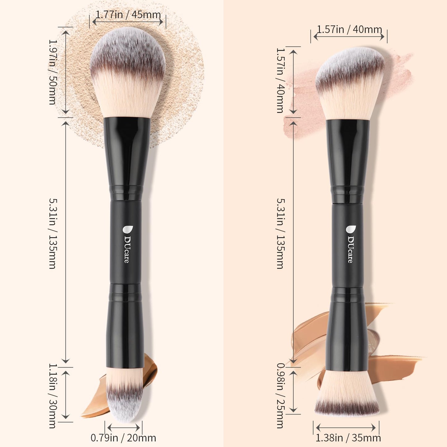 DUcare Foundation Makeup Brushes, 2Pcs Premium Dual-Ended Makeup Brush Foundation, Powder, Buffer & Contour Brushes for Liquid, Cream, Powder, Blending Face Brush, Fit for Home, Travel & Gifting