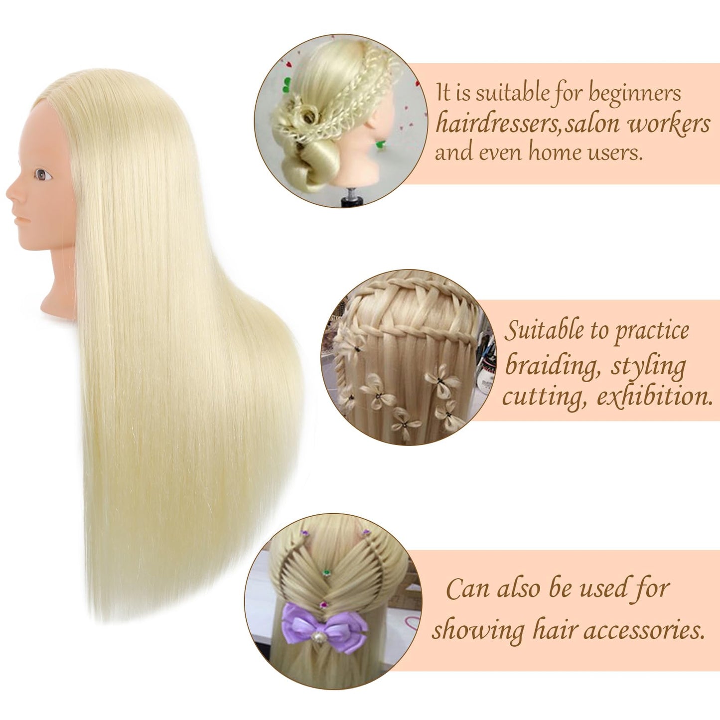 ZOMOI Mannequin Head 70% Real Hair Cosmetology Mannequin Doll Head for Makeup Practice(No Makeup 613#)