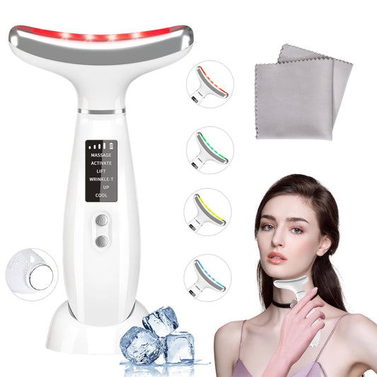 Red Light Therapy for Face and Neck, Facial Skin Care Tools, Micro-Current Vibration Facial Cold and Hot Service, Red and Blue LED Light, 4 Color LED Facial Light Therapy Device for Skin Care at Home