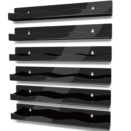 YMVV 15" Nail Polish Rack Wall Mounted Shelf,6 Pack Black Acrylic Organizer Supplies for Nail Techs,Great Display for Salons Retailers