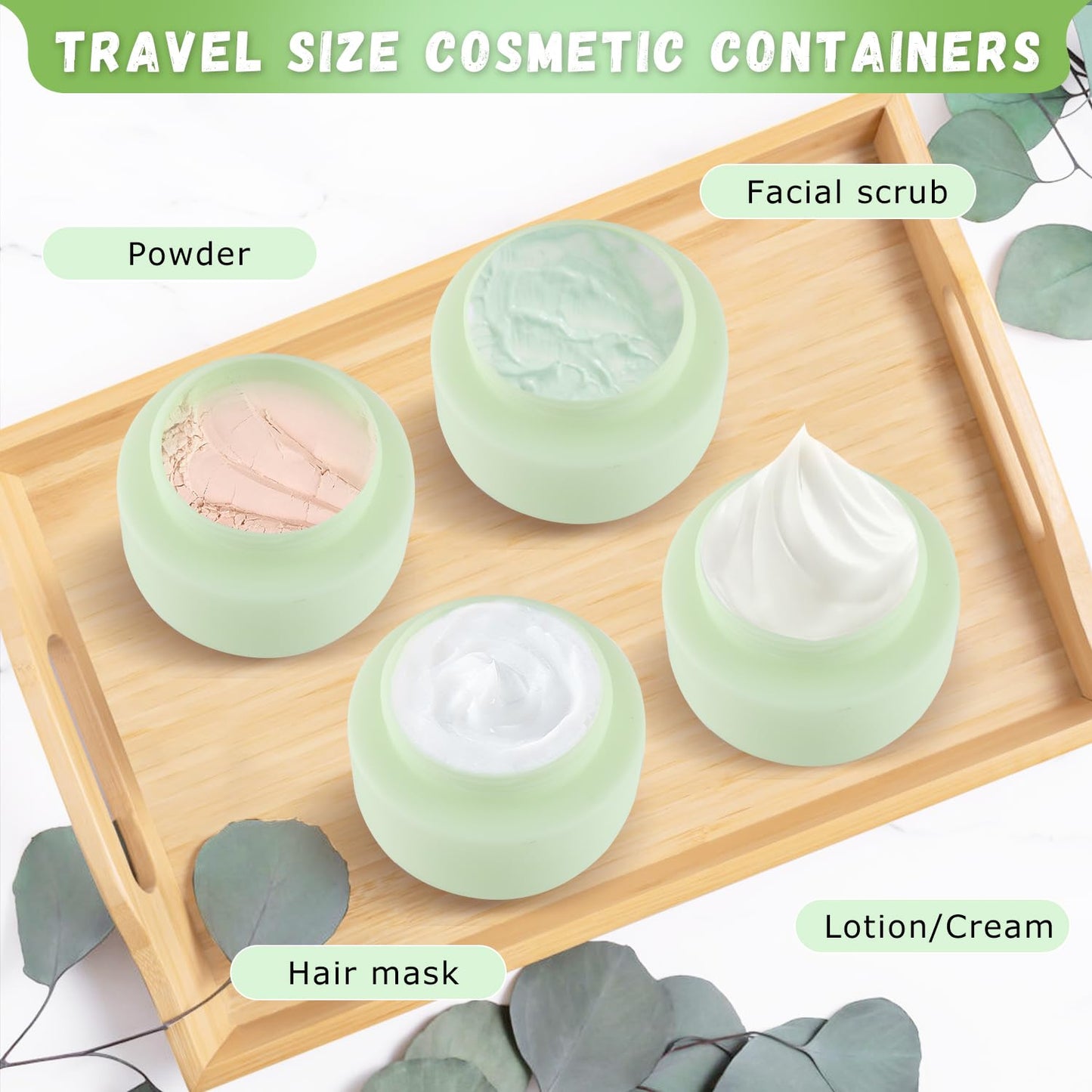 DynnnDy 6 Pcs 250ml/8oz Matte Green Plastic Cream Jars with 6 Spatulas Empty Refillable Facial Scrub Bottles Travel Size Cosmetic Containers for Powders Lotion Pills Jewelry Toiletries