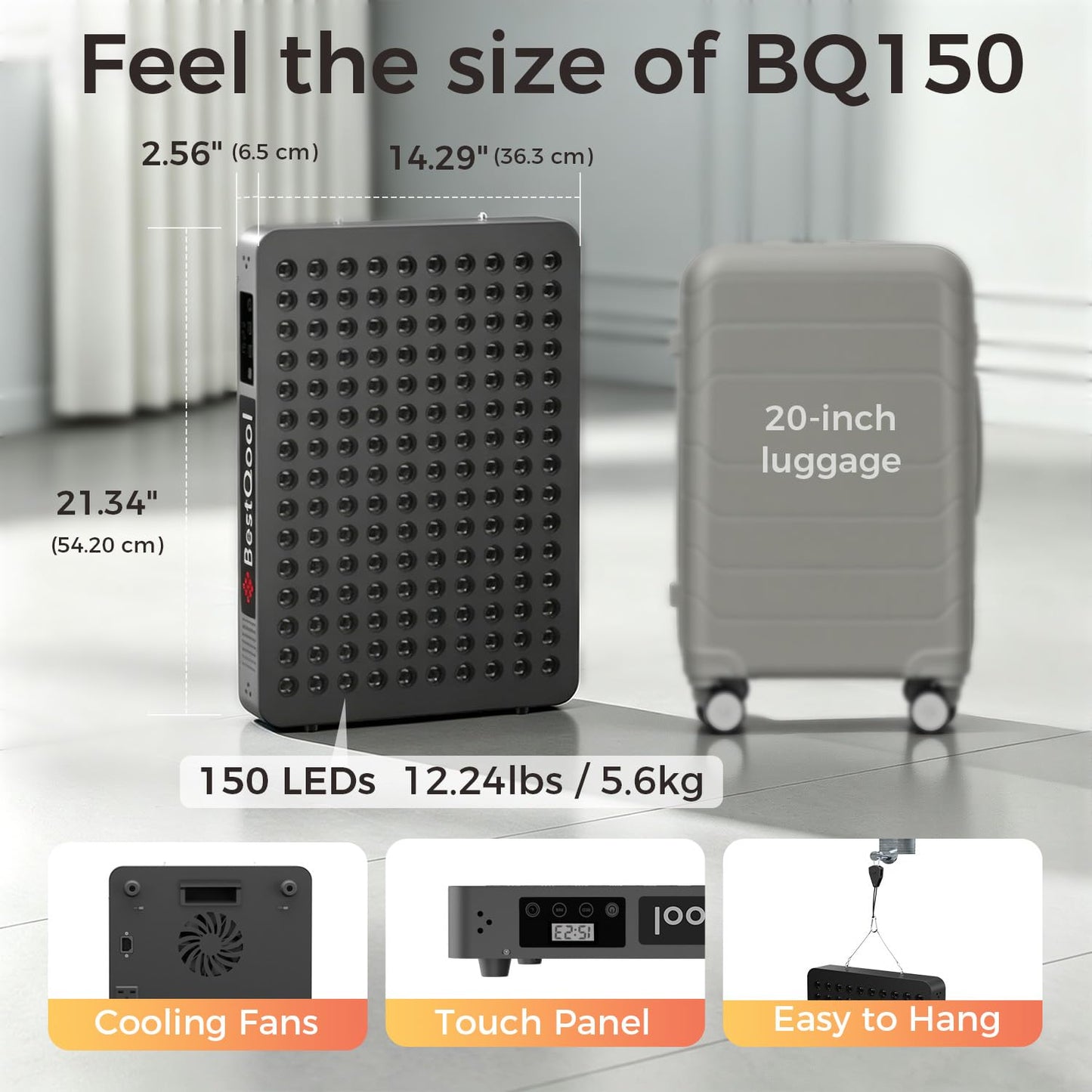 BestQool Red Light Therapy Device, 4 Wavelengths Full Body Near Infrared Red Light Therapy for Face, Elite Grade Dual Chip 150 LEDs, High Power Output Red Light Panel and Infrared Light Lamp. 250W.