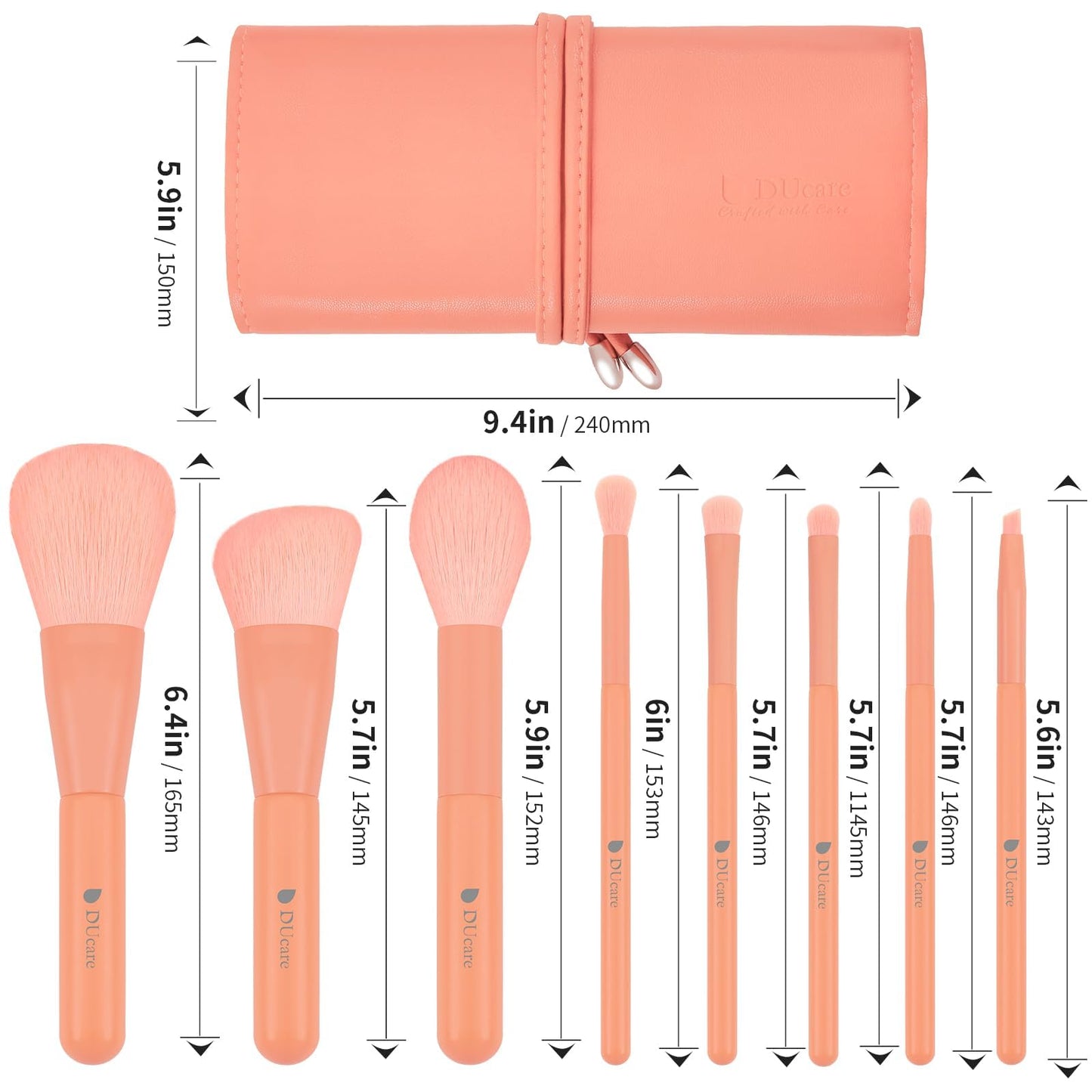 DUcare 8pcs Makeup Brushes, Professional Sunrise Orange Brushes Set with Case, Synthetic Fiber Vegan Brushes with Travel Storage Bag for Foundation Blush Contour Eyeshadow Blending Detailing