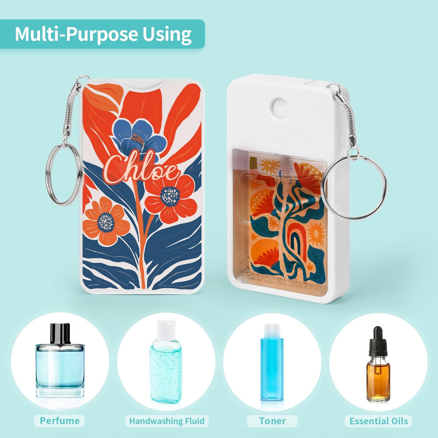 PYD Life 12 Pack Sublimation Blanks Card Perfume Spray Bottle 1FL. OZ 30 ml White with Key Ring, Portable Refillable Travel Sprayer with 16 PCS Double-Sided Sublimation Aluminum Sheets for DIY