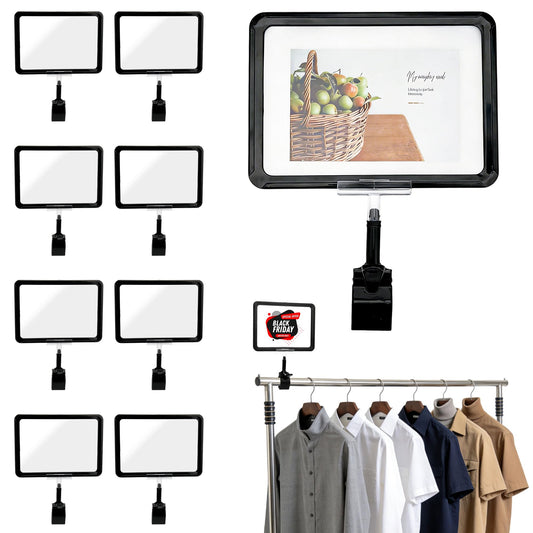10 Pcs Acrylic Sign Holder With Clamp,6x9inch Sale Signs Holder For Retail Store,Supermarket,Rotating Clip Pop Swivel Sign With Plastic Card Protector For Clothing Rack