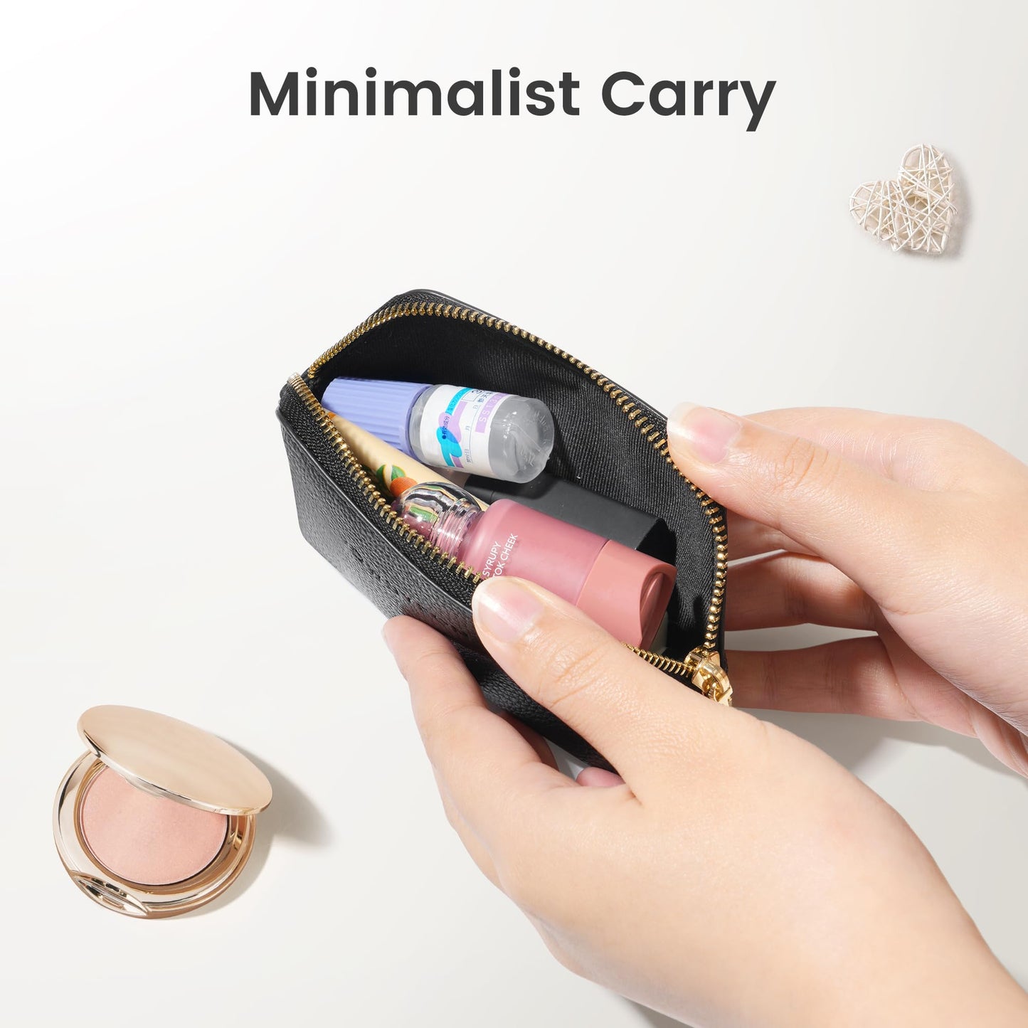 ROWNYEON Small Makeup Bag for Purse, Mini Portable Cosmetic Bags for Women, PU Leather Coin Purse Lipstick Cosmetic Accessories Organizer, Travel Makeup Pouch Zipper Pouch for Men Women