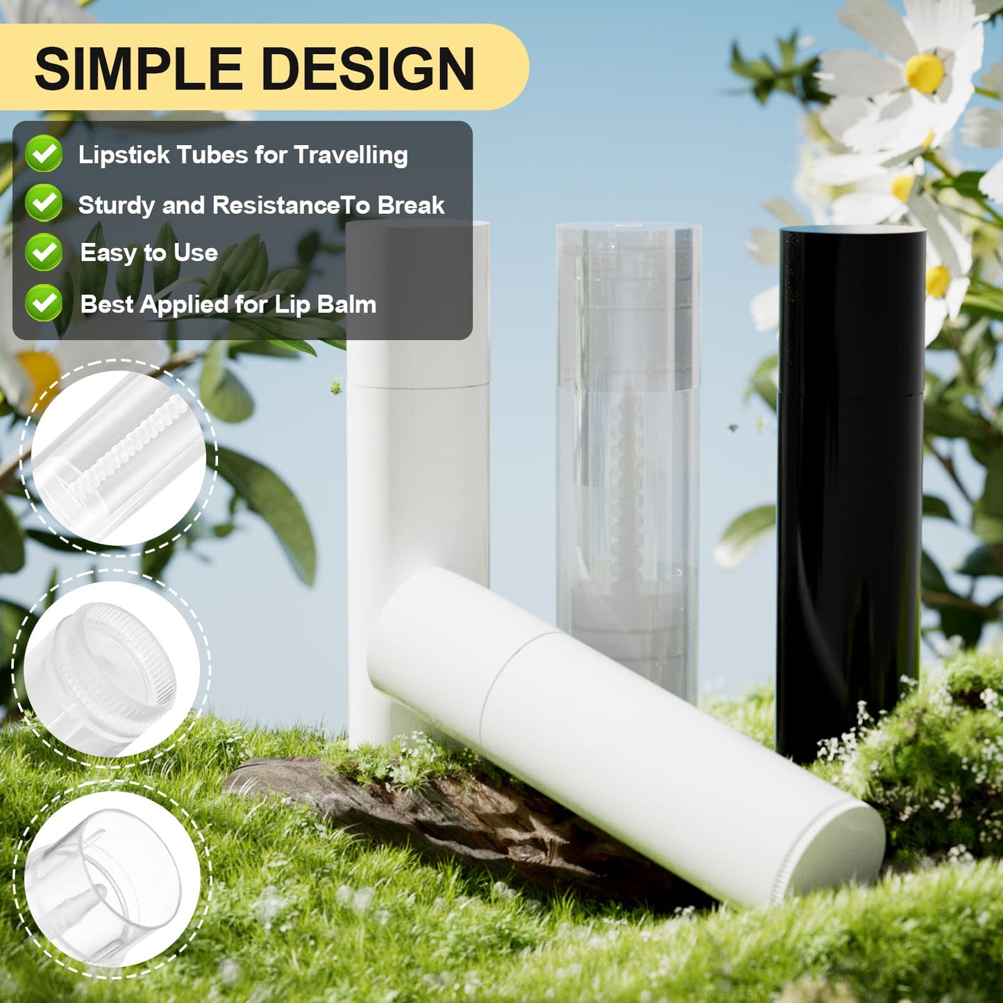100 Pack Empty Lip Balm Tubes, 5.5ml Twist-Up lipsticks Containers with Caps, Refillable Plastic Lipstick Tubes for DIY Lip Balm, Solid Perfume, Cosmetic Samples, All Clear