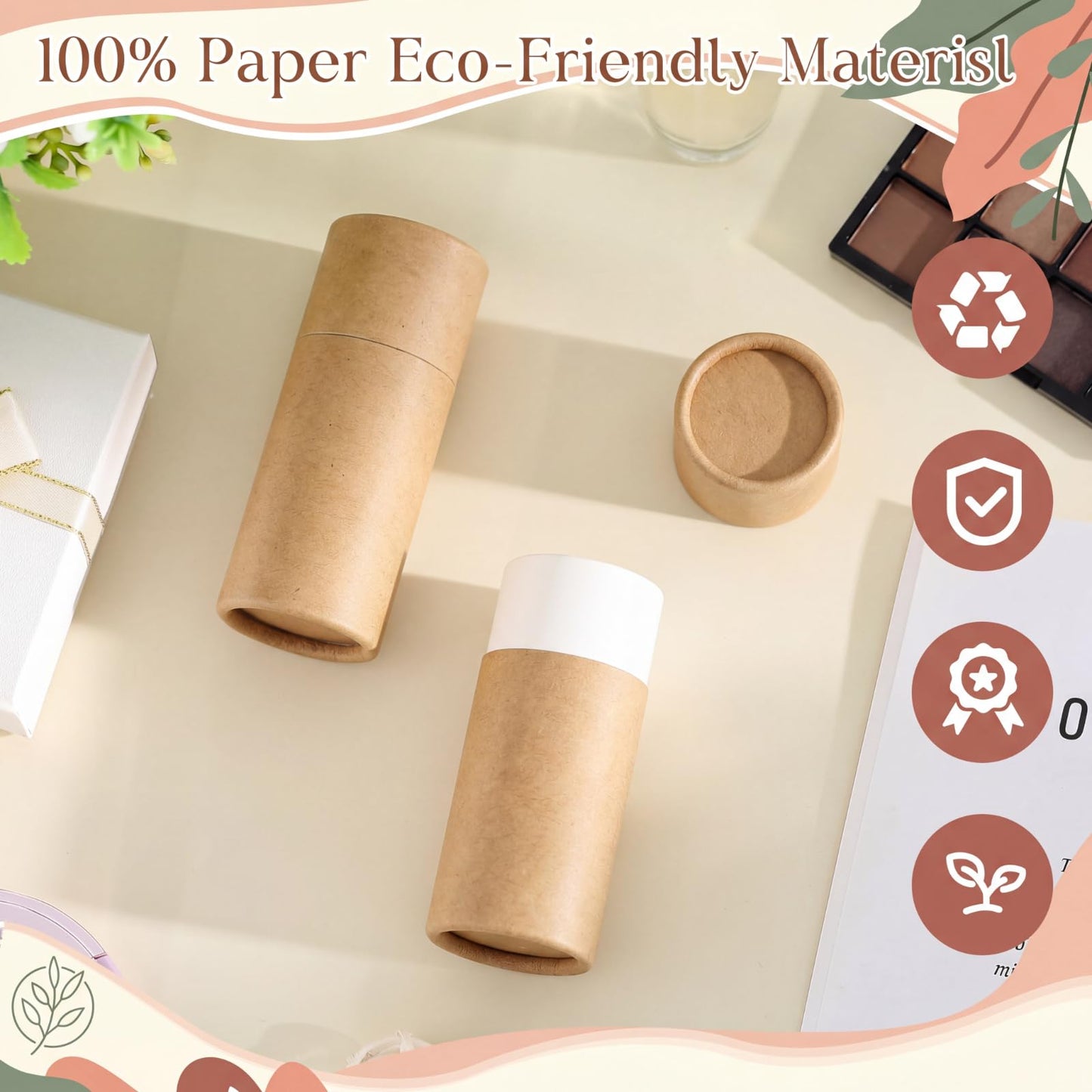 Teenyyou 20 Pcs 2oz Empty Paperboard Deodorant Containers Kraft Cardboard Deodorant Tubes Push-up Lip Balm Tubes Solid Perfume Container Lotion Sticks Jars for DIY Homemade Cosmetic Samples,Brown