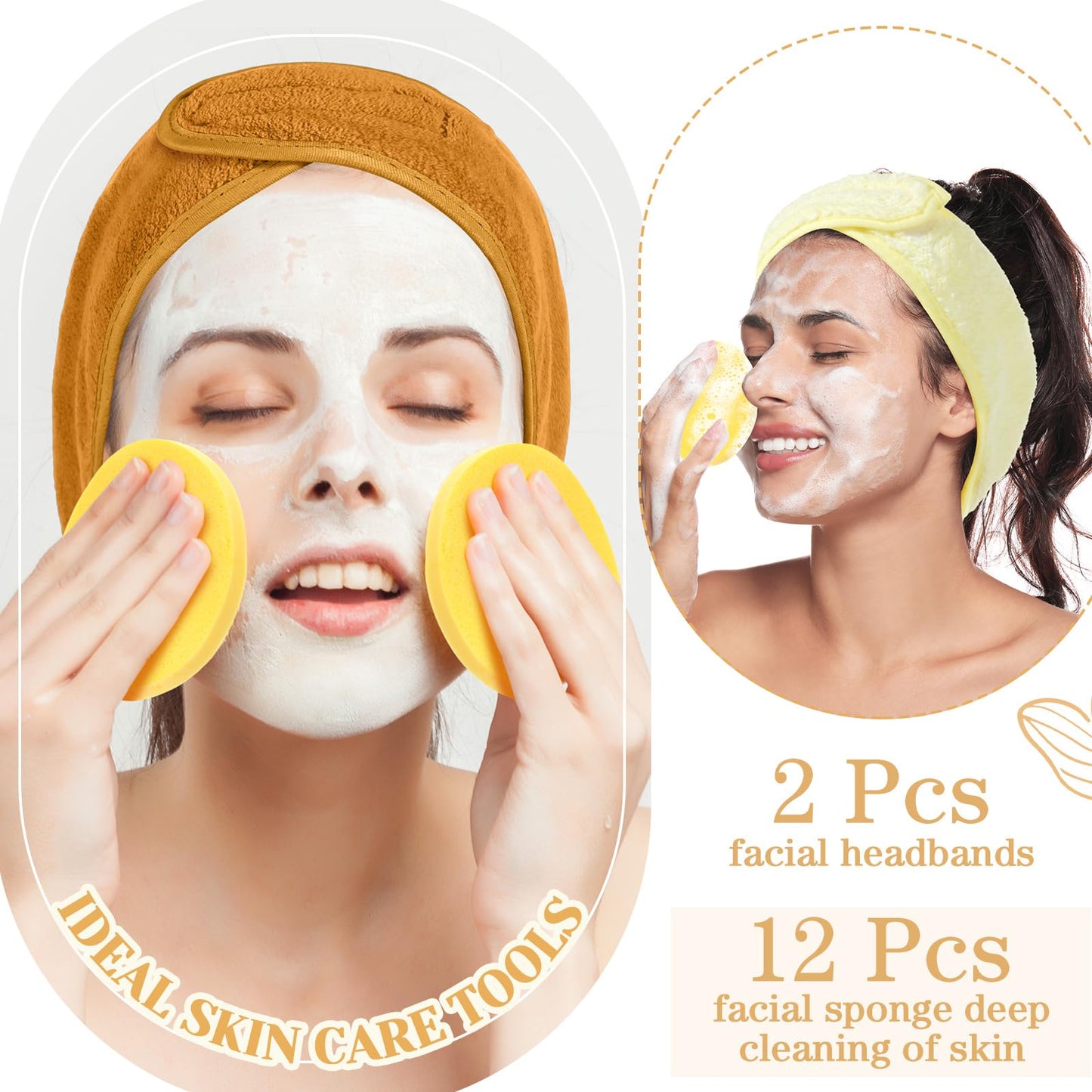 LemonRoad 25 Pcs Esthetician Facial Supplies Set, 3 Stainless Steel Mixing Bowls, 2 Serving Trays, 6 Brushes, 2 Hairbands, 12 Compressed Sponges for Women Facial Mask Spa Home Use(Gold)