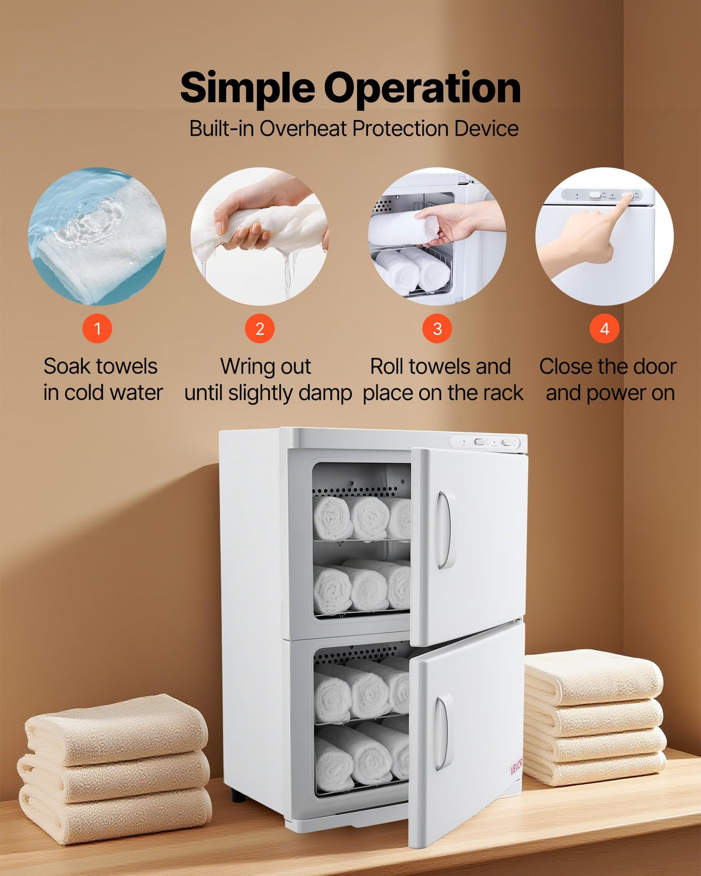 VEVOR Hot Towel Warmer, 46L Large Capacity 2-Tier Towel Warmer Cabinet with Clip & 4 Stainless Steel Racks, Holds up 48 Towels, All-Round Heating Cabinet for Spa, Barber, Manicures, Massage, Salon
