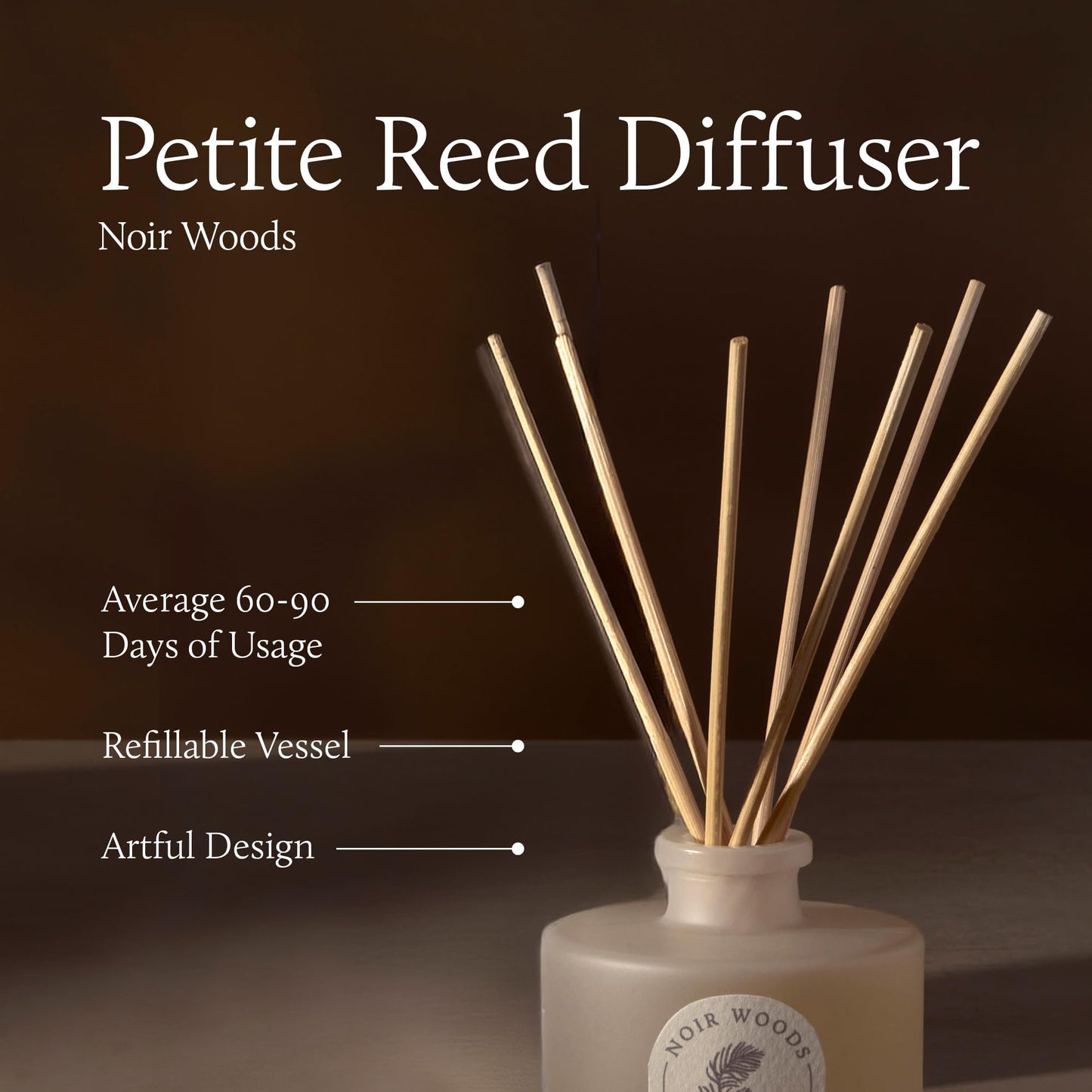 Thymes Petite Oil Reed Diffuser Set – Includes Reeds, Fragrance Oil & Glass Bottle – Luxury Scent Diffusers for Home Decor – Notes of Fresh Evergreen, Smoky Wood & Golden Amber (Noir Woods, 4 fl oz)