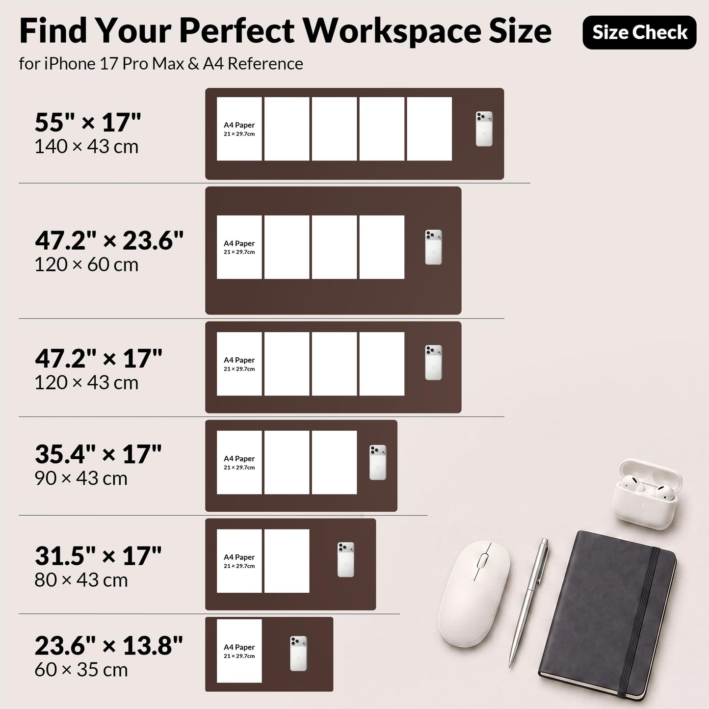 AFIING Leather Desk pad Protector, 35.4" x 17", Coffee,Desk mat