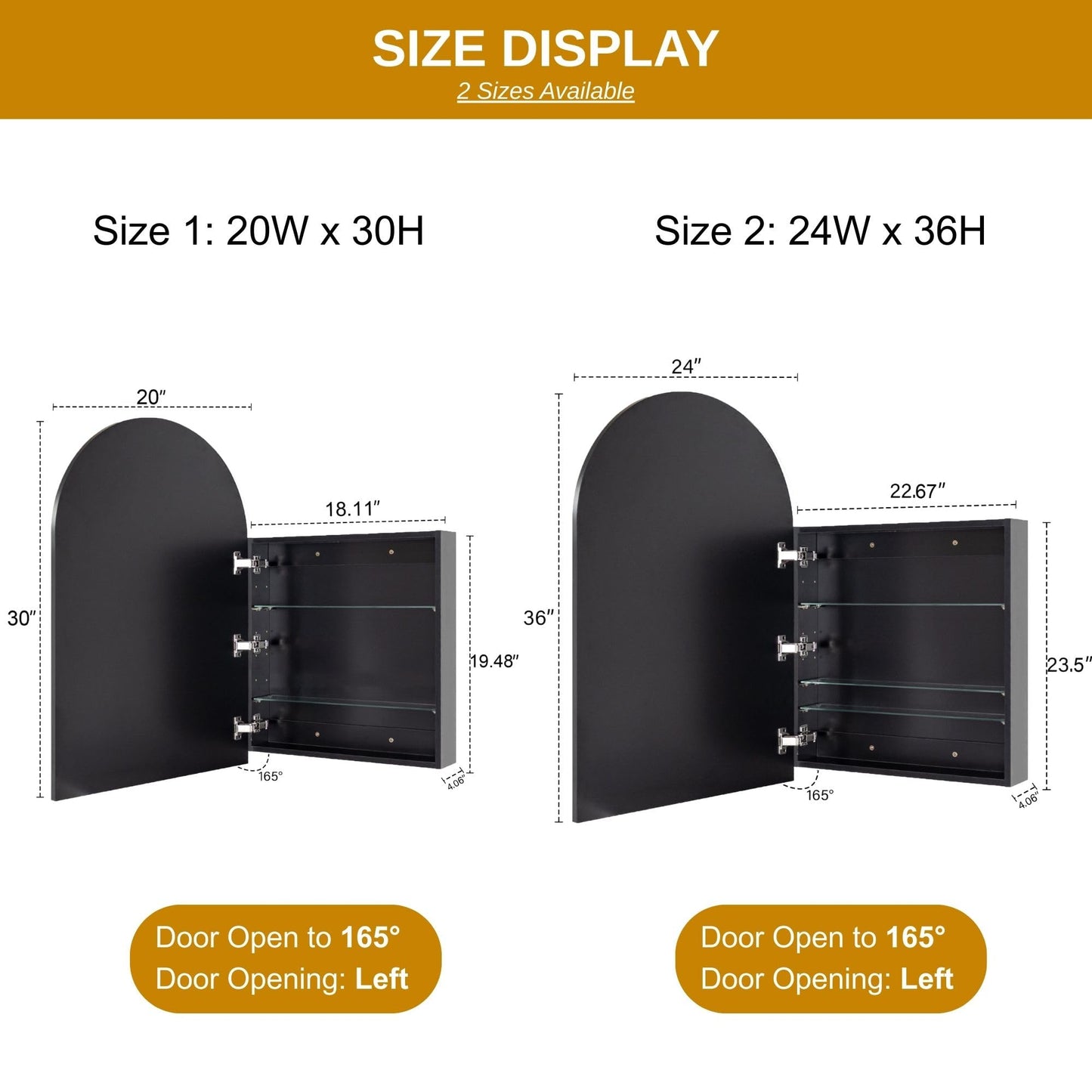 TEHOME 24 x 36'' Black Arch Bathroom Medicine Cabinet with Mirror Recessed and Surface Mounted Medicine Cabinet Mirror