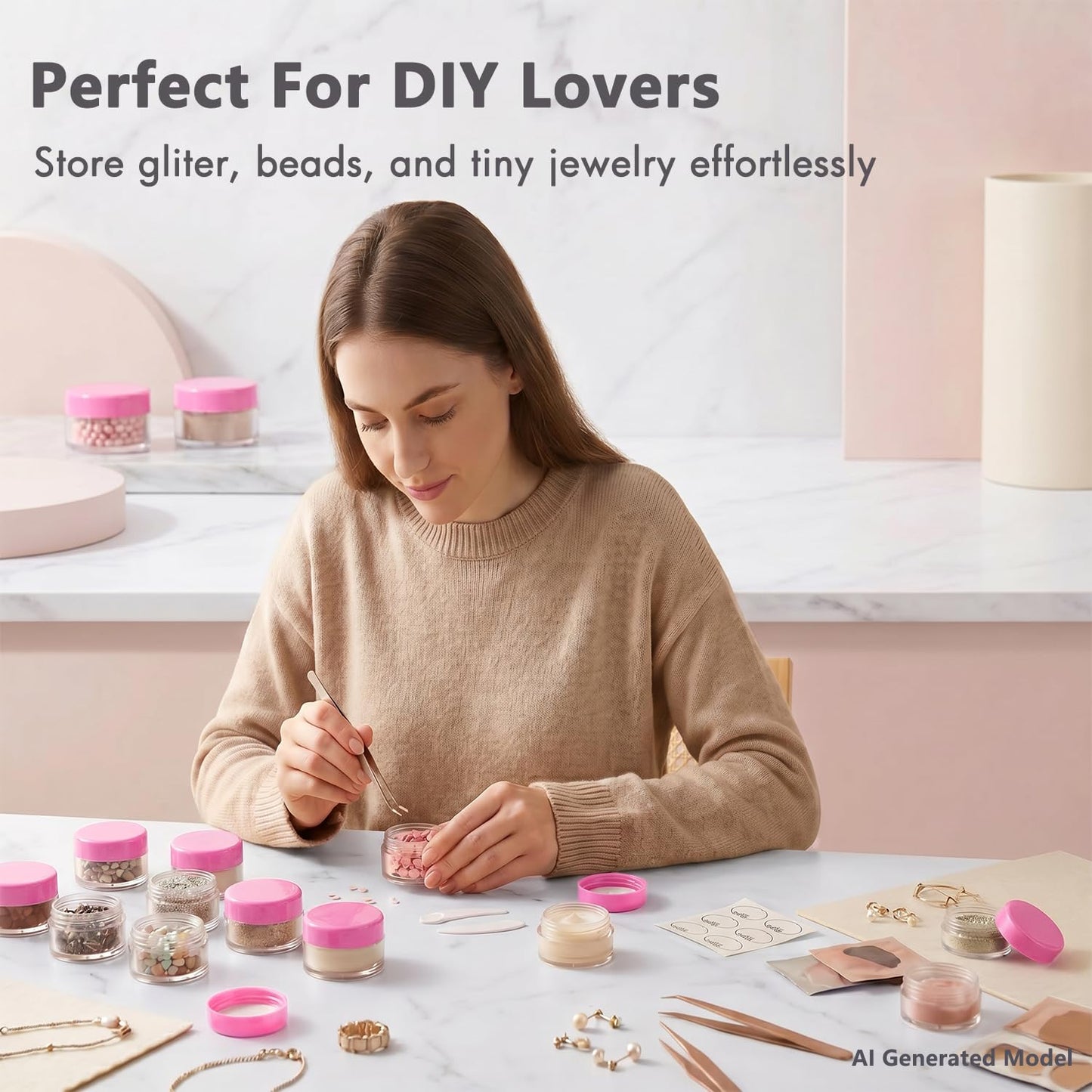 5 Gram Sample Containers with Lids, 200 Count 5ML Sample Jars, Empty Cosmetic Containers with Lids, Small Makeup Travel Containers for Glitter, Lotion, Cream, Beads, with Labels, Mini Spatulas