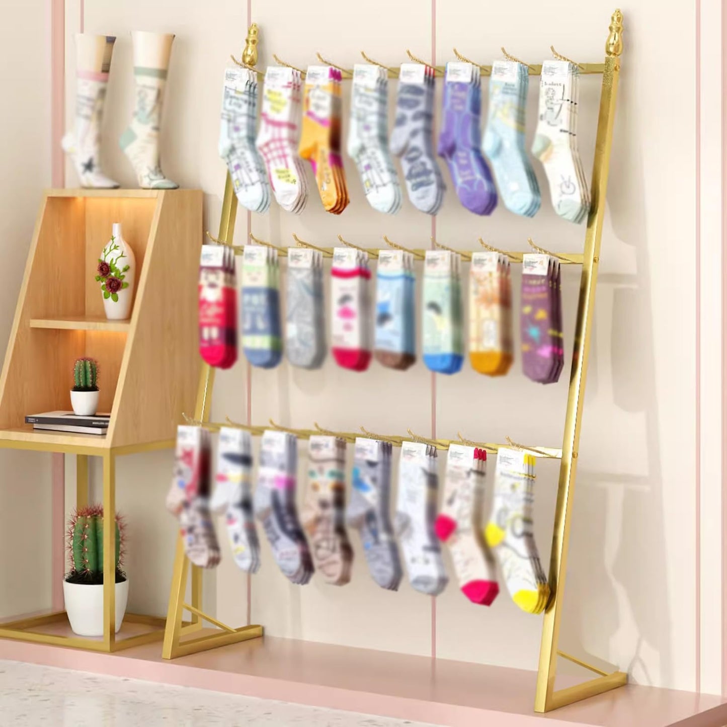 SHZYJBRY Clothing Store Underwear Sock Display Stand with 12 Hooks, 3 Tier Lingerie Bra Rack Swimsuit Organizer Hanger, Commercial Shelves for Panty Waist Chain Gloves Storage