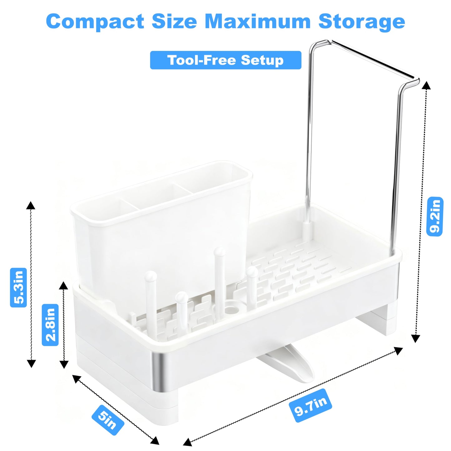 Ouletoy Kitchen Sink Caddy Organizer, Stainless Steel Sponge Holder, Kitchen Caddy Sink Organizer with Dish Brush Holder and Dishcloth Rack, Rustproof Dish Sponge Drying Rack for Countertop Storage