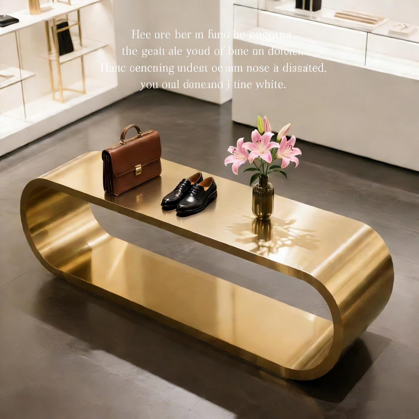 Clothing Store Luxury Stainless Steel Display Table, Modern Island Counter with Rectangle Top, Floor-Standing Storage Table for Jewelry & Accessories,(Gold,120cm*50cm)