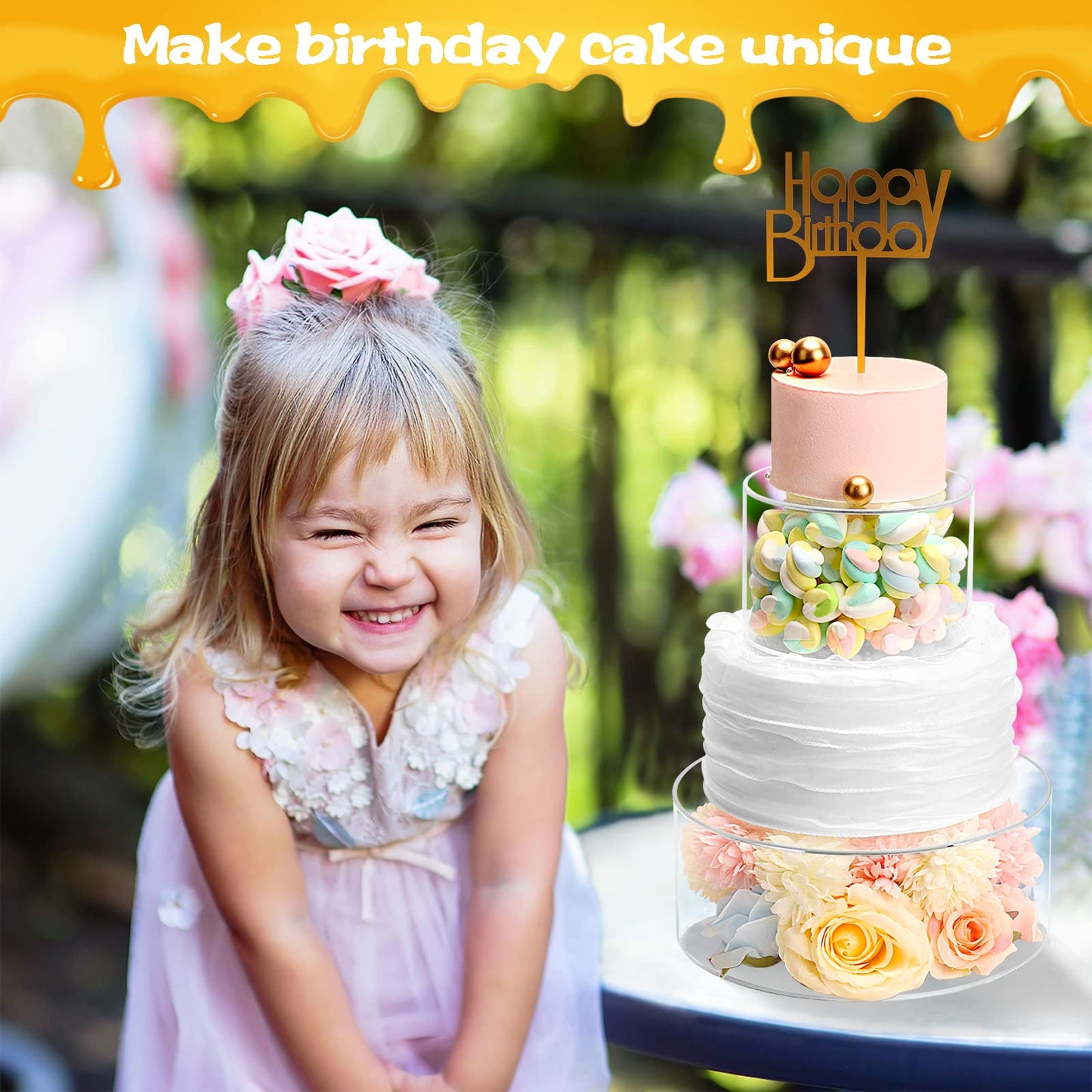 Choowin 2 Pcs Acrylic Cake Stand with Lid - Fillable, Floating, Clear, Round Cake Stand for Birthday & Wedding & Party (12 inch, 8 inch)