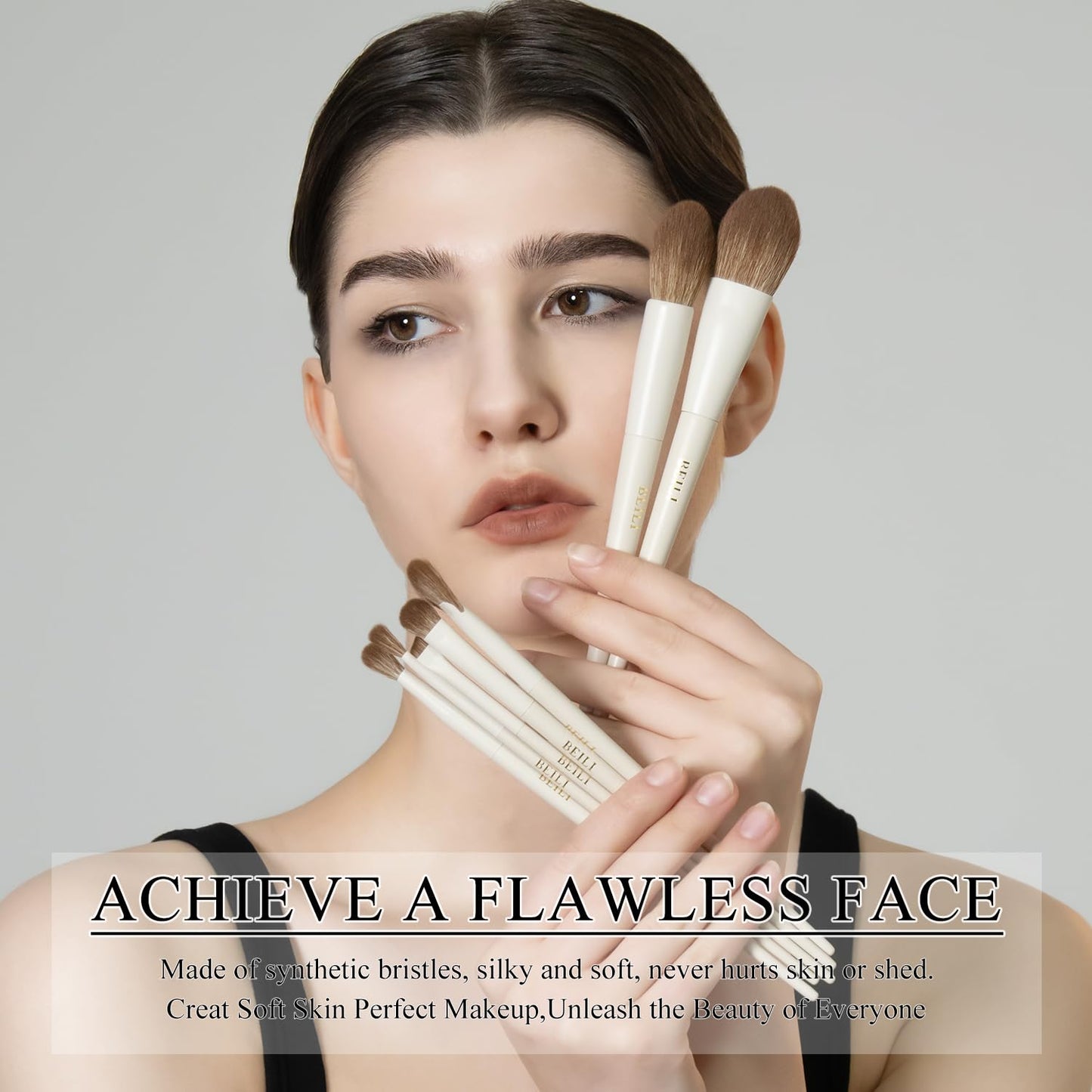 BEILI 15-Piece Makeup Brush Set, Premium Synthetic Bristles, Foundation Powder Contour Blush Concealer Eye & Blending Brushes, Elegant Full Face Collection