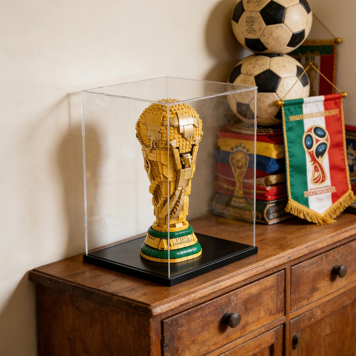 3MM Clear Acrylic Display Case Transparent for Lego 43020 FIFA World Cup Trophy for 11373 Sauron's Helmet for 75398 C-3PO 21349 21376 Cat 10323 10358 77072 43230 76463 76467 Black 9.8x9.8x15.7in