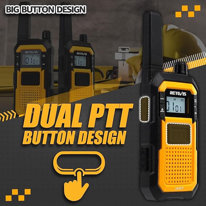 Retevis RB48 Walkie Talkies for Adults, Mil-Standards 810H, Waterproof Two Way Radio with G-Type Earpiece, 2-Meter Dropproof, VOX, Vibration Reminder, Emergency Alert, for Construction Site(6 Pack)