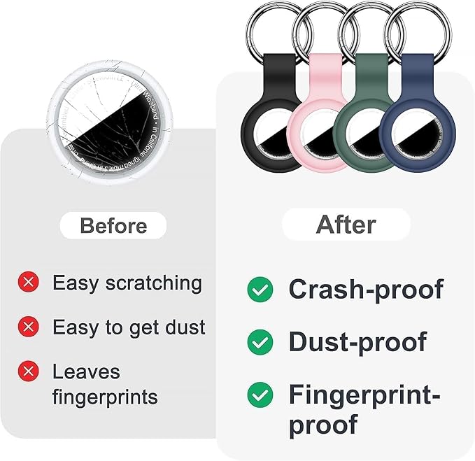 [4 Pack] Compatible with AirTag Holder Keychain Silicone Key Ring Cases Tags Chain for Apple for Air Tag GPS Item Finders Accessories, Red/Dark Green/Brown/Milk Tea Color