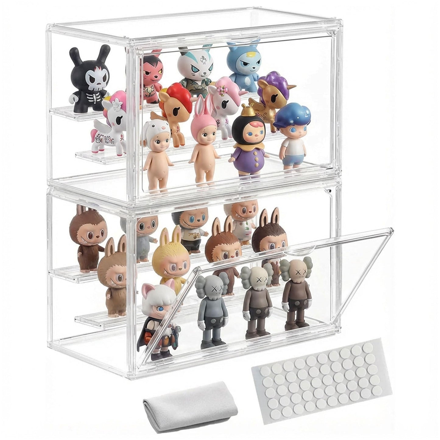 Clear Acrylic Display Case for Figures, 3 Layer Adjustable Acrylic Boxes for Display, Stackable Display Boxes for Collectibles, Action Figure Display Case for Shoe, Bread, Cosmetic, Handbag, 2 Pack