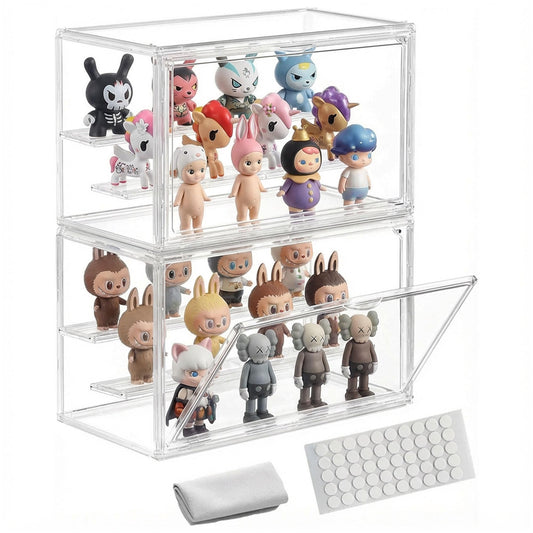 Clear Acrylic Display Case for Figures, 3 Layer Adjustable Acrylic Boxes for Display, Stackable Display Boxes for Collectibles, Action Figure Display Case for Shoe, Bread, Cosmetic, Handbag, 2 Pack
