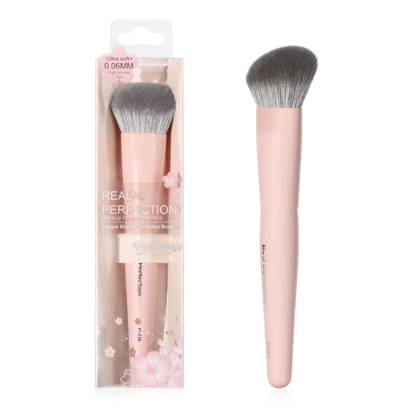 REAL PERFECTION Contoured Foundation Brush, Professional Multitask Face Blending Makeup Brush, No Streaks Even Coverage, Suitable for Liquid Cream Foundation Primer Moisturizer Blush Contour Bronzer