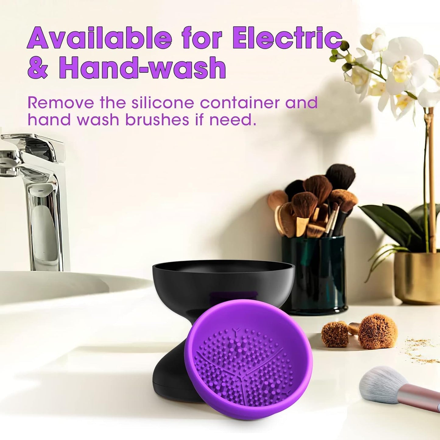 Electric Makeup Brush Cleaner Machine, Automatic Spinning Makeup Brush Cleaner for All Size Brushes, Professional Portable Cosmetic Brush Cleaning Tool with Silicone Bowl, USB Powered, Gift for Women