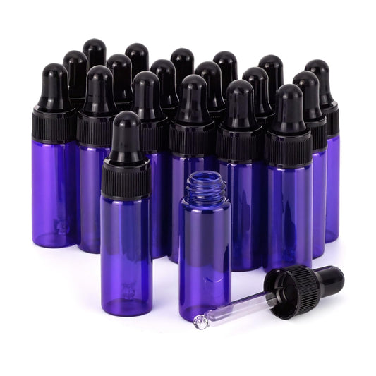 Kesell 5ml Small Dropper Bottles Empty Essential Oil Glass Bottle Lotion Perfume Sample Vials with Glass Eye Dropper, Pack of 20