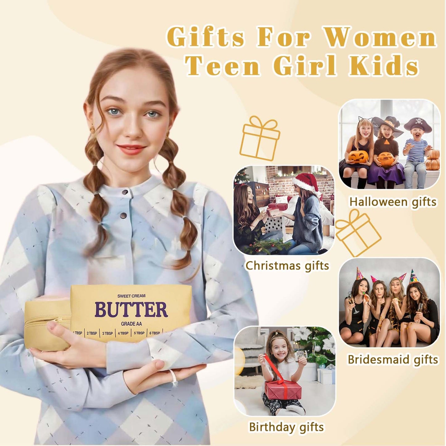 dadop Yellow Cute Makeup Bag Travel Cosmetic Bags, Funny Butter Toiletry Bags Make Up Unique Pouch Bag Leather With Zipper For Girls Boys Women Butter Lover prank Gifts