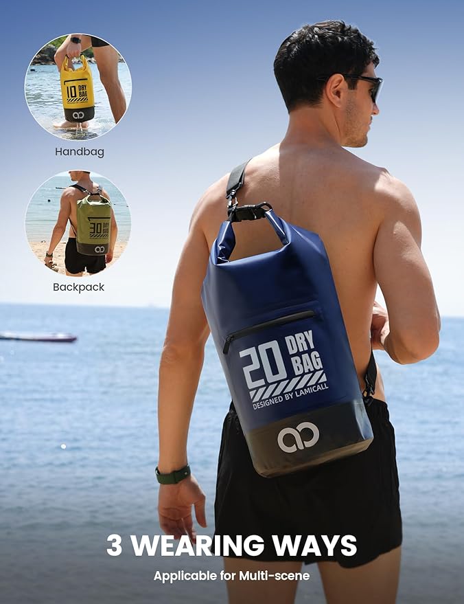 Lamicall Dry Bag, Waterproof Bag - [Durable & Floating] 5L/10L/20L/30L/40L Roll Top Drybag with Water Proof Phone Pouch for Travel Swimming Boating Kayaking Paddle Board Camping Beach Accessories