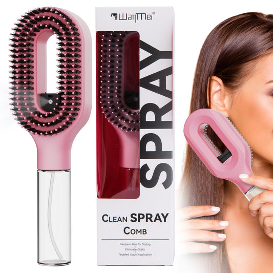 Hair Brush with Water Spray for Women, 2-in-1 Fine Mist Detangling Brush for Wet & Dry Hair, Anti-Frizz Water Spray Brush for Curly, Wavy & Straight Hair, Portable Styling Tool(1, Pink)