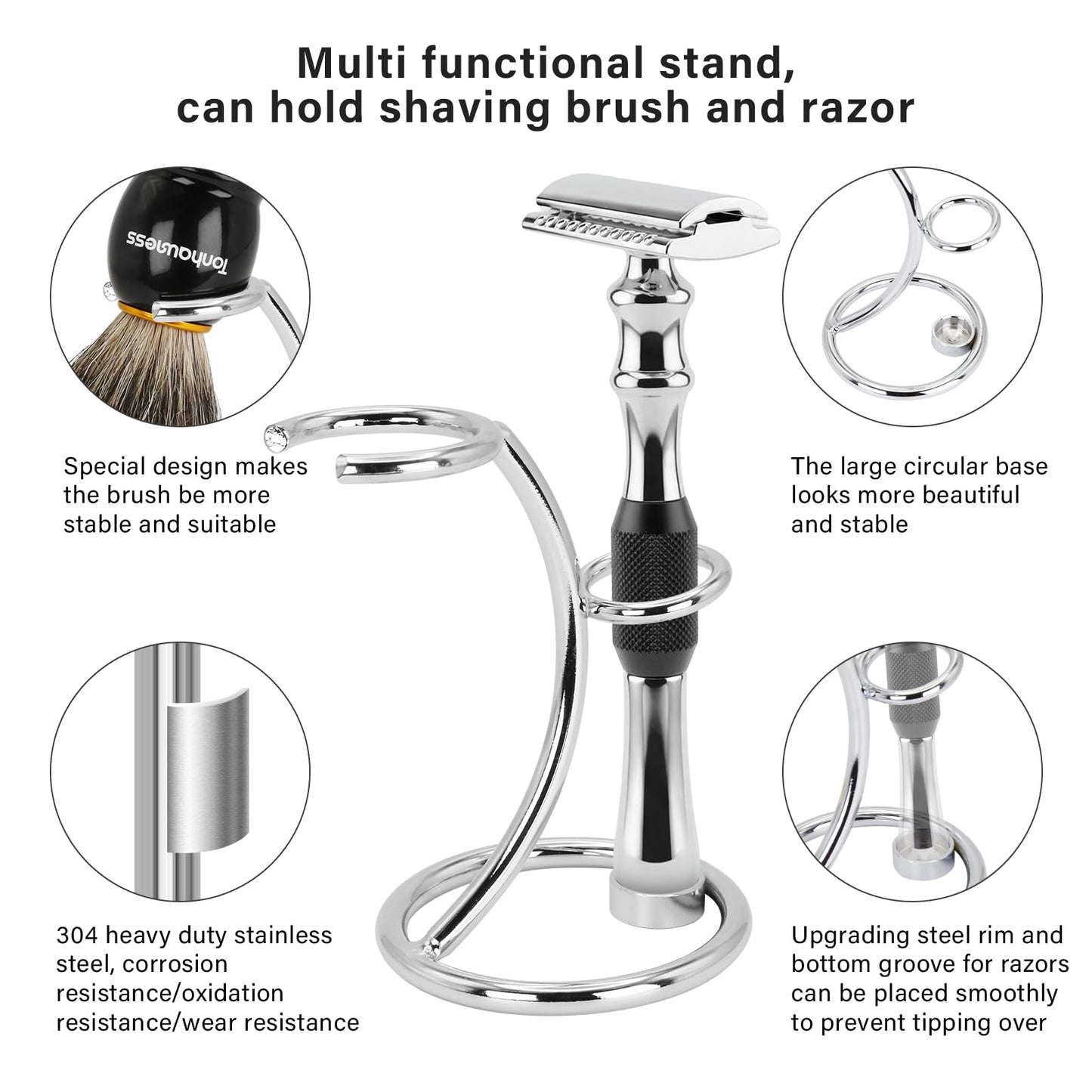 Shaving Brushes Set For Men, 5 In 1 Shaving Brush Kit Includes Badger Hair Shave Brush, Safety Men's Razor, Stainless Steel Shaving Bowl, Shaving Stand and Soap (Black Handle With Razor)