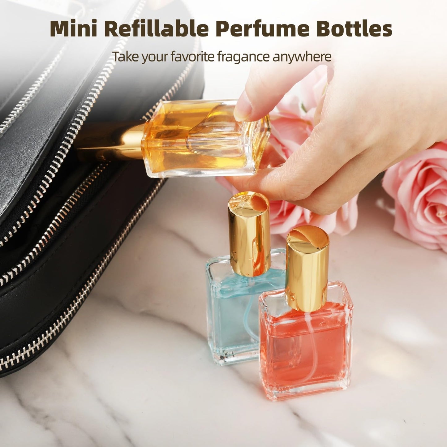 Calolin 32 Pcs Glass Perfume Spray Bottles with 15 Dispensing Tools, 15 ml Mini Refillable Perfume Atomizer Bottle, Travel Perfume Bottle, 1.4 x 3.1 in