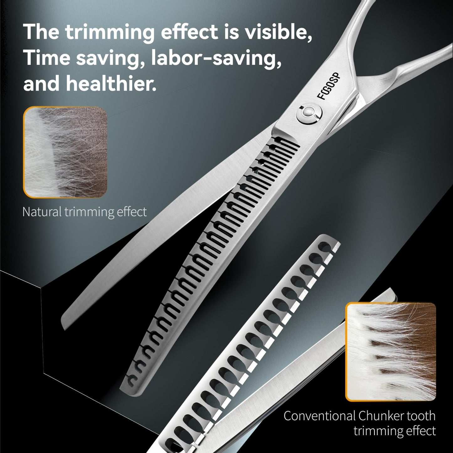 FOGOSP Save-effort Curved Chunkers Dog Grooming Scissors 7in Gradual tooth width Thinning Shears for Dogs Pet Cat Light Cutting Feel 23 Tooth 70% Thinning Rate Japan 440C