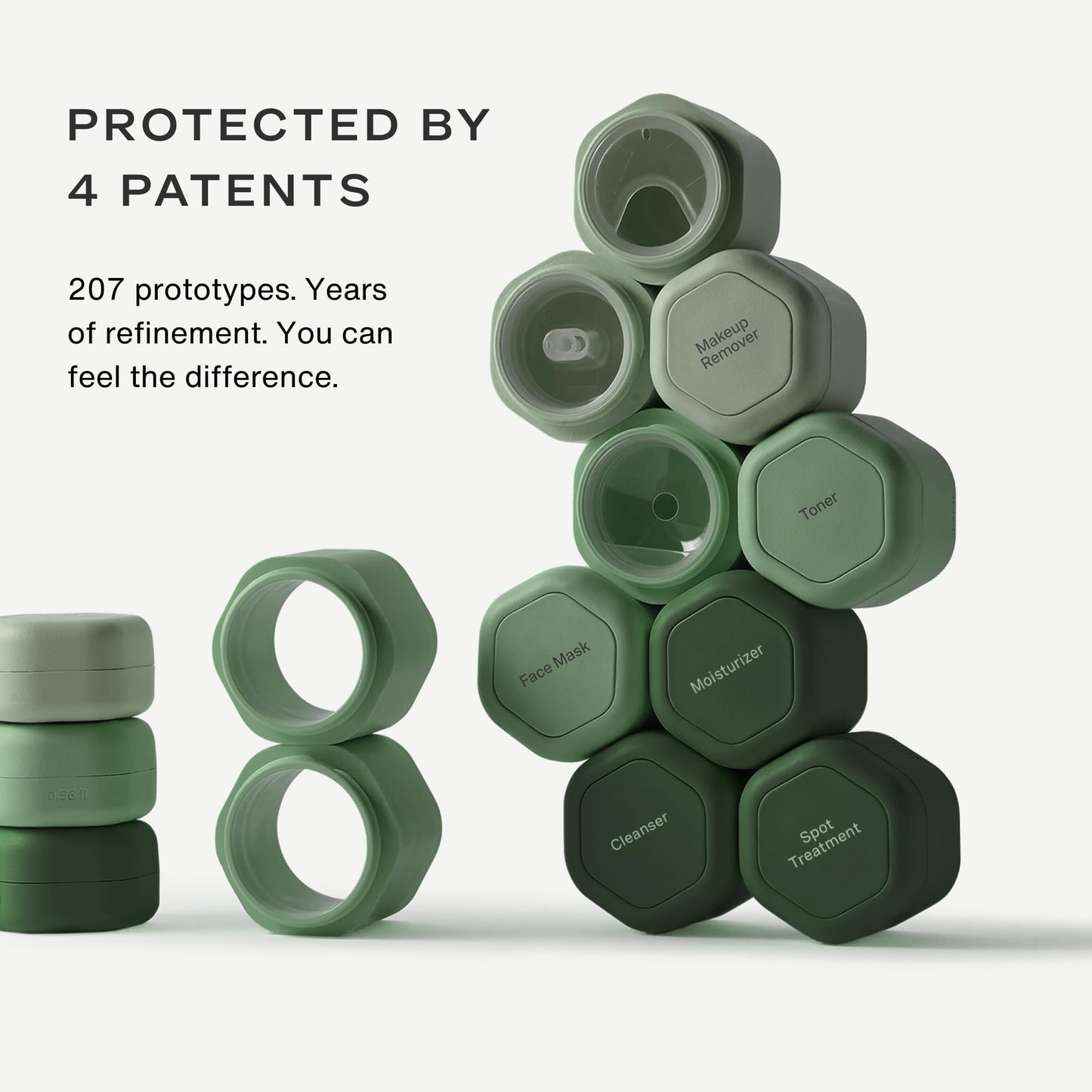Cadence Travel Containers, 3 Medium (1.32oz), Evergreen - TSA Approved, Leak Proof - Body Care Capsule Set - Magnetic Containers, Carry On Travel Essentials - Body Wash, Lotion & Sun Icon Labels