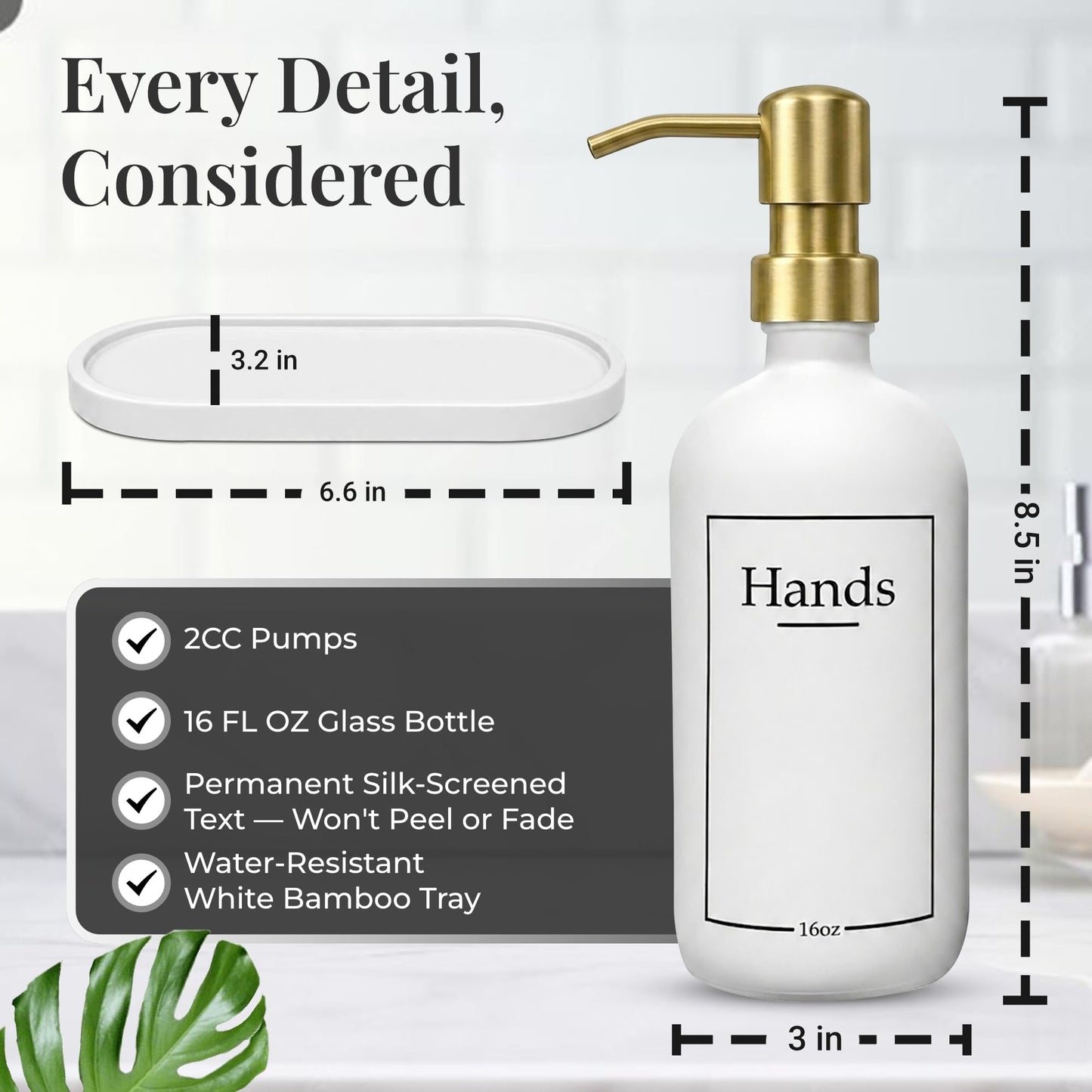 Glass Hand and Dish Soap Dispenser Set with Bamboo Tray – Kitchen Soap Dispenser Set, Gold Pumps, 16 oz, Silicone Funnel – Modern Farmhouse Kitchen Sink Decor & Accessories