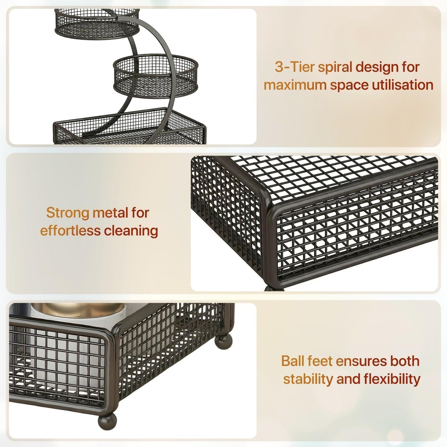 Makeup Organizer Countertop for Vanity, 3 Tier Metal Bathroom Countertop Organizers Skincare Storage Holder Perfume Cosmetic Display, Multi-Use Storage Rack for Bedroom & Kitchen (Black(Round))