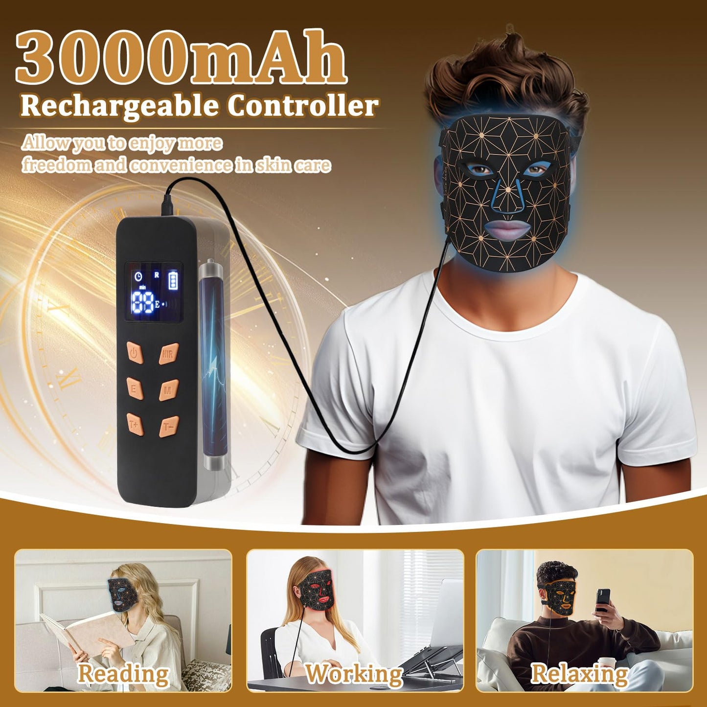 Red Light Therapy for Face, 8 Color LED Face Mask Light Therapy with 850nm Infrared, 3000mAh Rechargeable Portable Red Light Therapy Mask, Facial Skin Care Device for Rejuvenation, Home & Travel