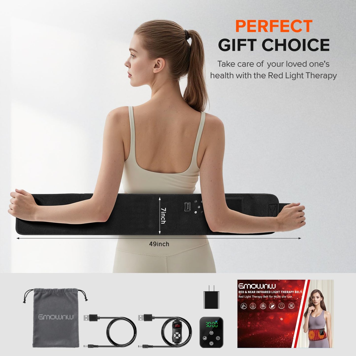 2-in-1 Cordless Red Light Therapy Belt, Wired & Wireless Controller 3000mAh Rechargeable Battery Magnetic LED Screen, 49" * 7" Wearable 660nm & 850nm Red Light Therapy Wrap Belt for Body