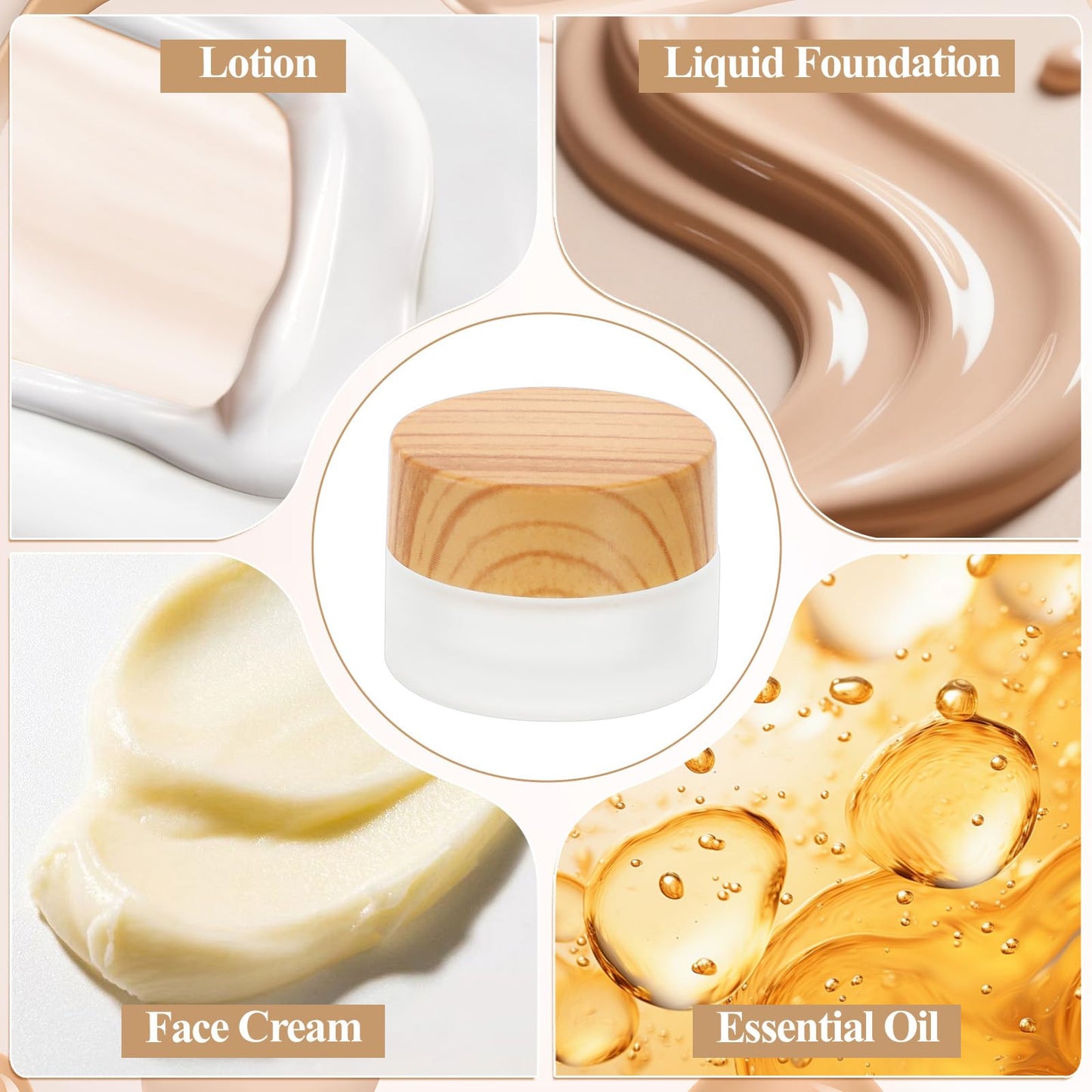 36 Pcs 5 Grams Glass Cosmetic Containers, Round Frosted Cosmetic Jars with Leak proof Woodgrain Lids, Makeup Sample Containers, Empty Glass Sample Jars for Lotion, Cream, Scrub, Balm