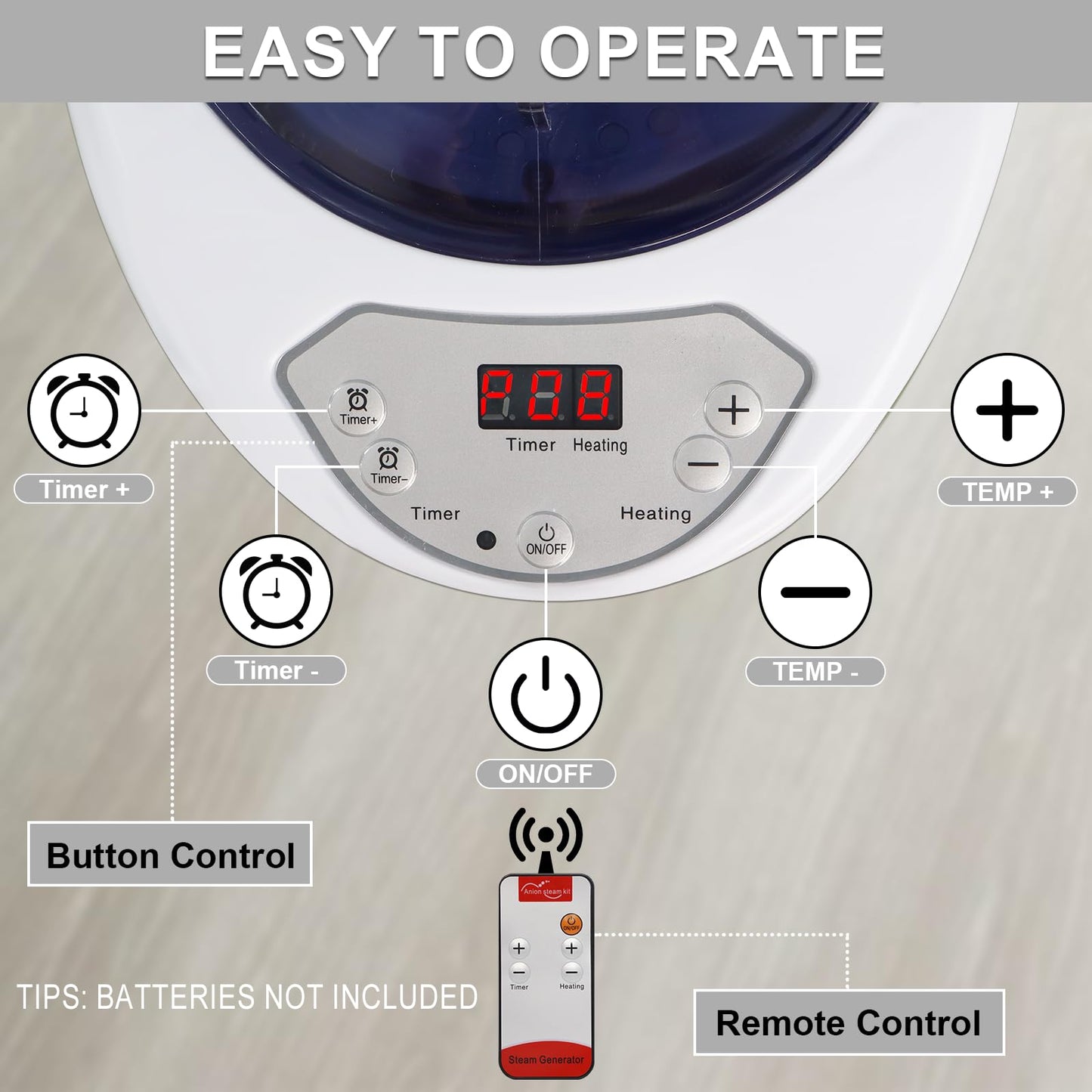 Femitu Sauna Steamer Machine 2.6L 1000W, Steam Generator for Sauna, Portable Sauna Steamer with Remote Control for Home SPA Body Relaxation Shower, Adjustable Steam Settings