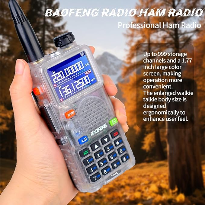 BAOFENG 5RM 10W NOAA Emergency 2500mAh Battery 999CH Ham Radio High Power Long Range Walkie Talkies Handheld Survival Gear Hunting Camping (2pack) (Clear)