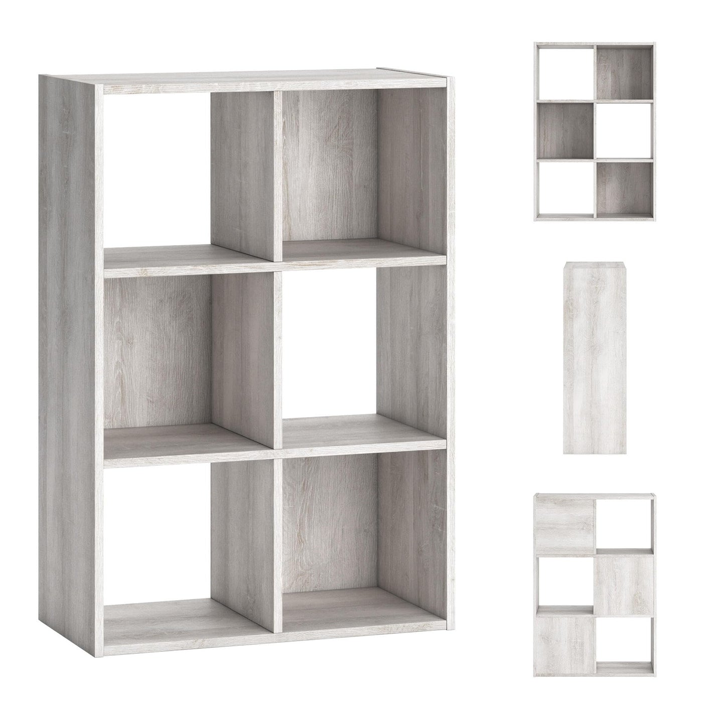 Signature Design by Ashley Paxberry 6 Cube Storage Organizer, Engineered Wood Bookshelf, Quick 20-Minute Assembly, Dual-Orientation Storage Cube for Bedroom or Living Room, Whitewash