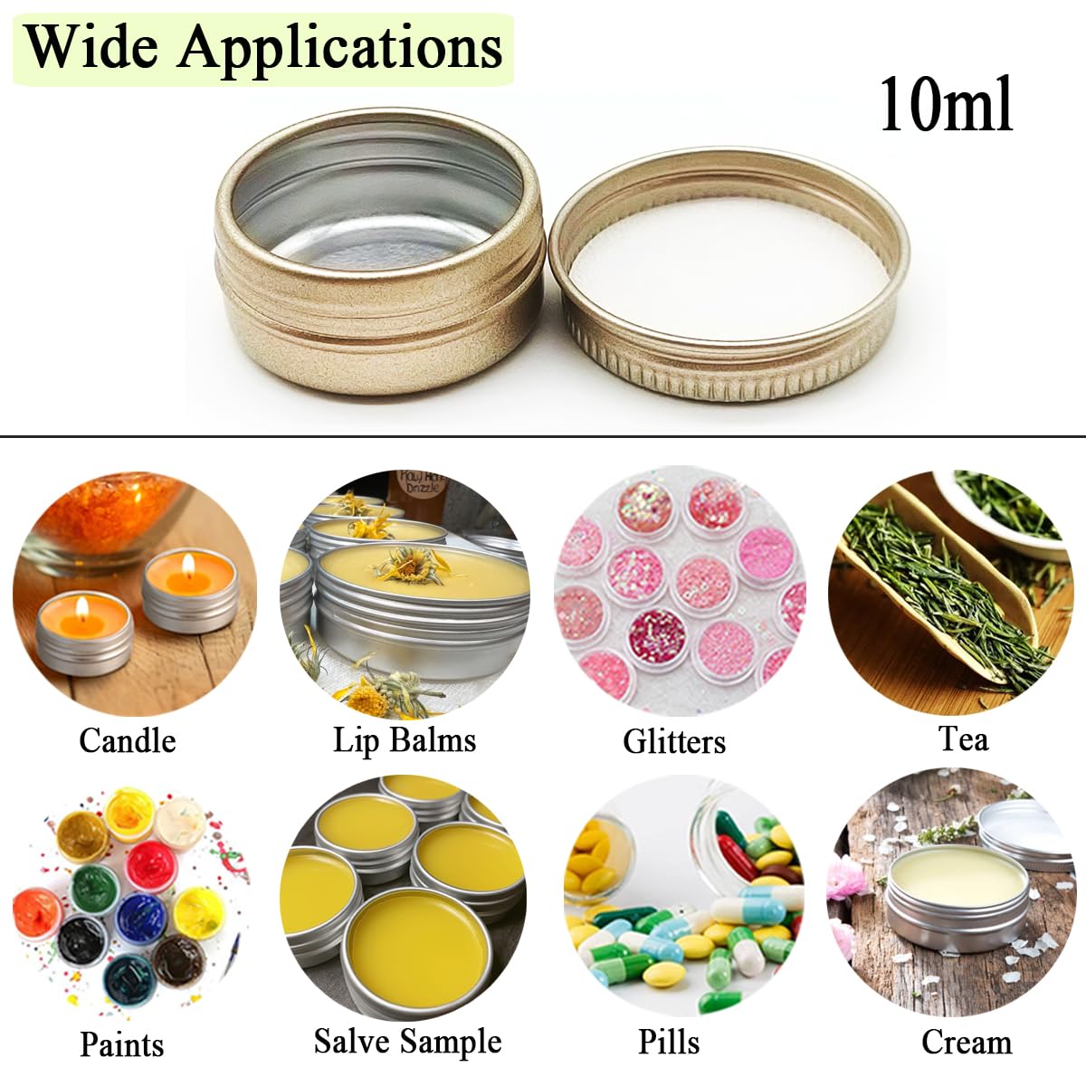 Wopanxye 24pcs Aluminum Tin Jars, 10ml Empty Cosmetic Container Pots, Travel Makeup Tin with Screw Lids, 10g Refillable Small Cosmetic Pot for Eyeshadow Cream Sample Lip Balm Powder Candle, Matte Gold