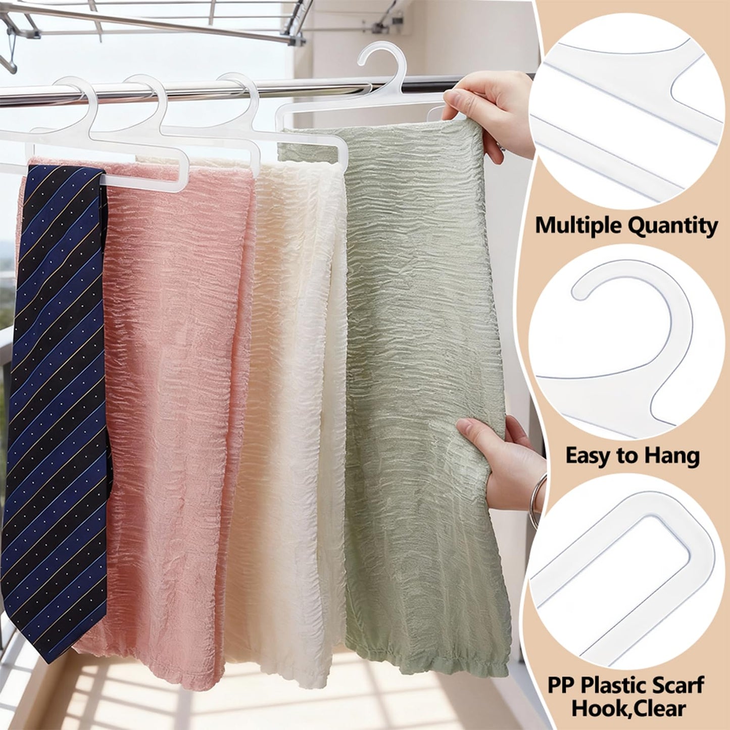 INTERWARM 200Pcs Tea Towel Hangers for Retail Display, 7.68Inch Plastic Scarf Hanger for Sock Storing Hanging Legging Wardrobe Ties Scarf Clothes Shawls Rings Belts(White)
