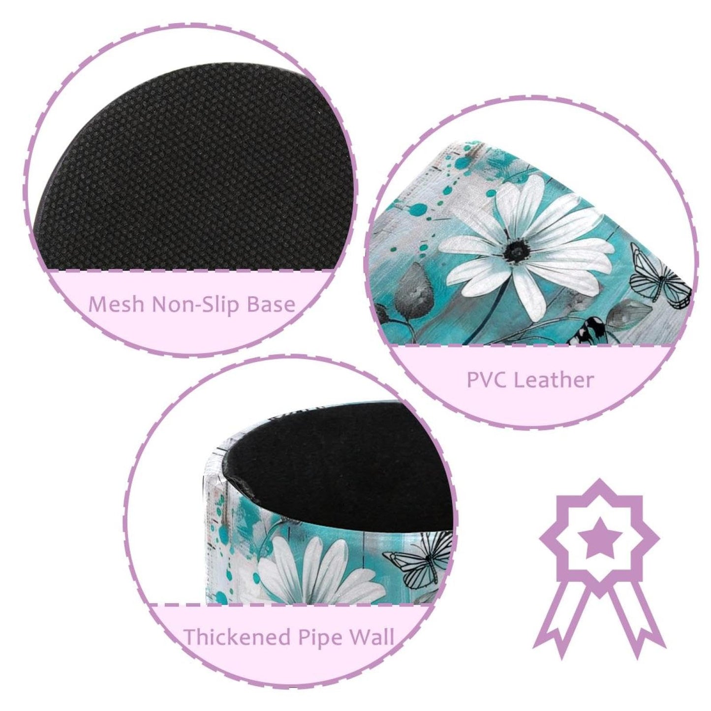 KikandKo Pencil Holder for Desk, Daisy Butterfly on Rustic Teal Plank Pen Cup Makeup Brush Holder, Leather Desktop Organizer Storage Case Stationery for School Home Office Supplies